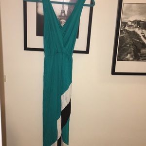 Aqua maxi dress with black and white detail